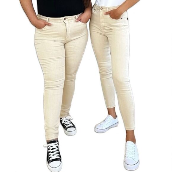 Judy Blue High Rise Tummy Control Skinny Jeans Beige Garment Dyed NWT - Picture 5 of 13